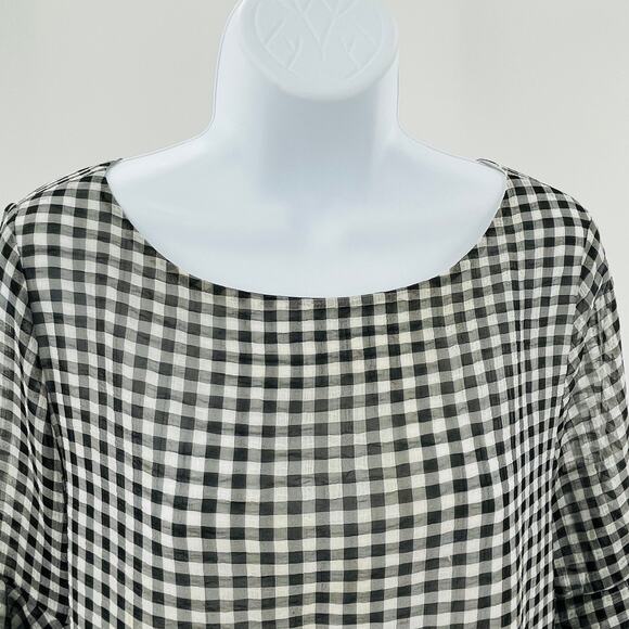 Calvin Klein Black White Gingham Check Chiffon Flare Ruffle Career Blouse Top S - Picture 6 of 10
